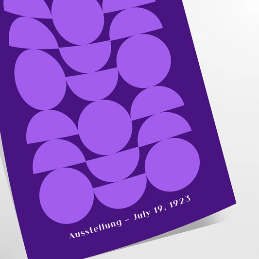 space stunning Bauhaus poster design bold geometrical patterns vibrant purple crisp white wall art thoughtful gift print essence modernist style