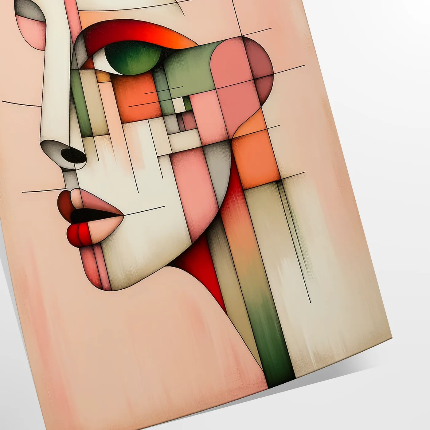 space vibrant abstract geometrical human art poster rich orange red hues wall unique gift stunning print modern flair room sizes A4 cm A0