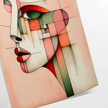 space vibrant abstract geometrical human art poster rich orange red hues wall unique gift stunning print modern flair room sizes A4 cm A0