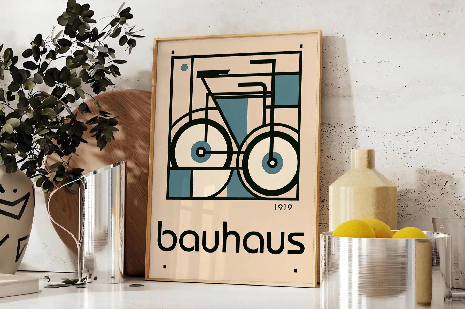 space captivating Bauhaus art print unique bicycle motif striking poster blends iconic design modern flair perfect wall thoughtful gift sizes A4 cm A0